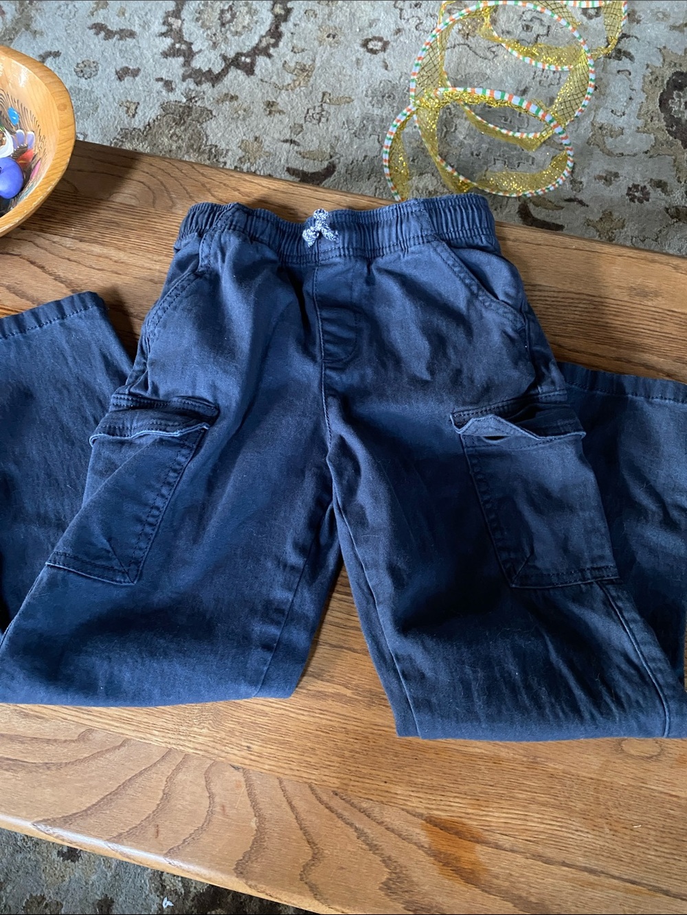 Kids Navy Cargo Pants - Elastic Waist